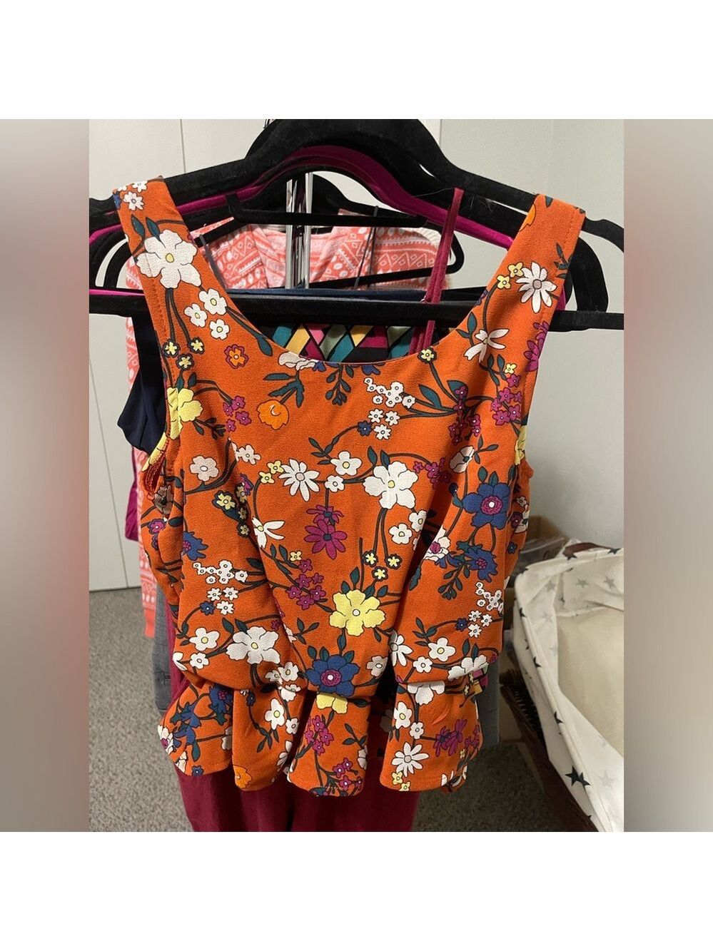 George Orange Floral Scoop Neck Dress with Multicolor Blooms